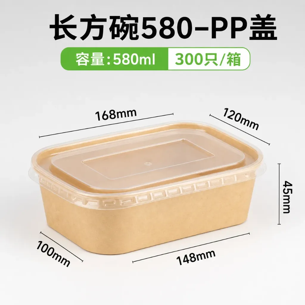 Vaschetta kraft rettangolare 长方碗 580ml + PP盖