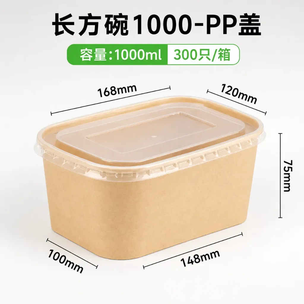 Vaschetta kraft rettangolare 长方碗 880ml + PP盖